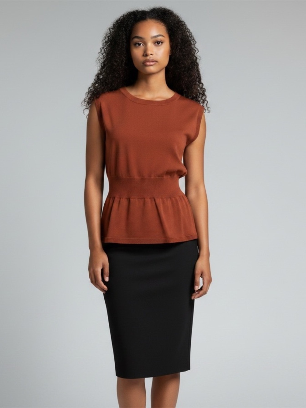 Ann Taylor Burnt Orange Peplum Knit Top – Elegant Career Chic Blouse